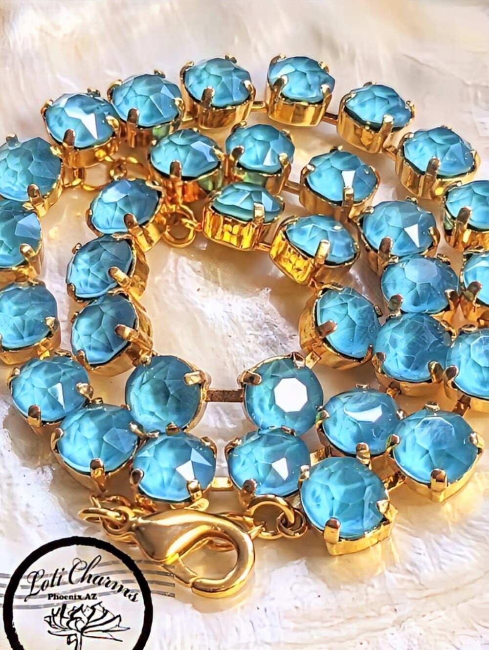 Dark Teal Crystal Necklace 14k Gold Plated or Brass - New